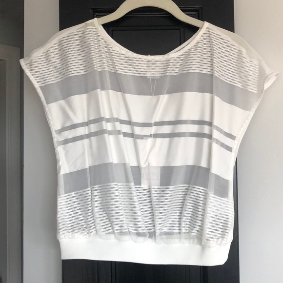 ERIN by Erin Featherston Sheer White Stripe Top